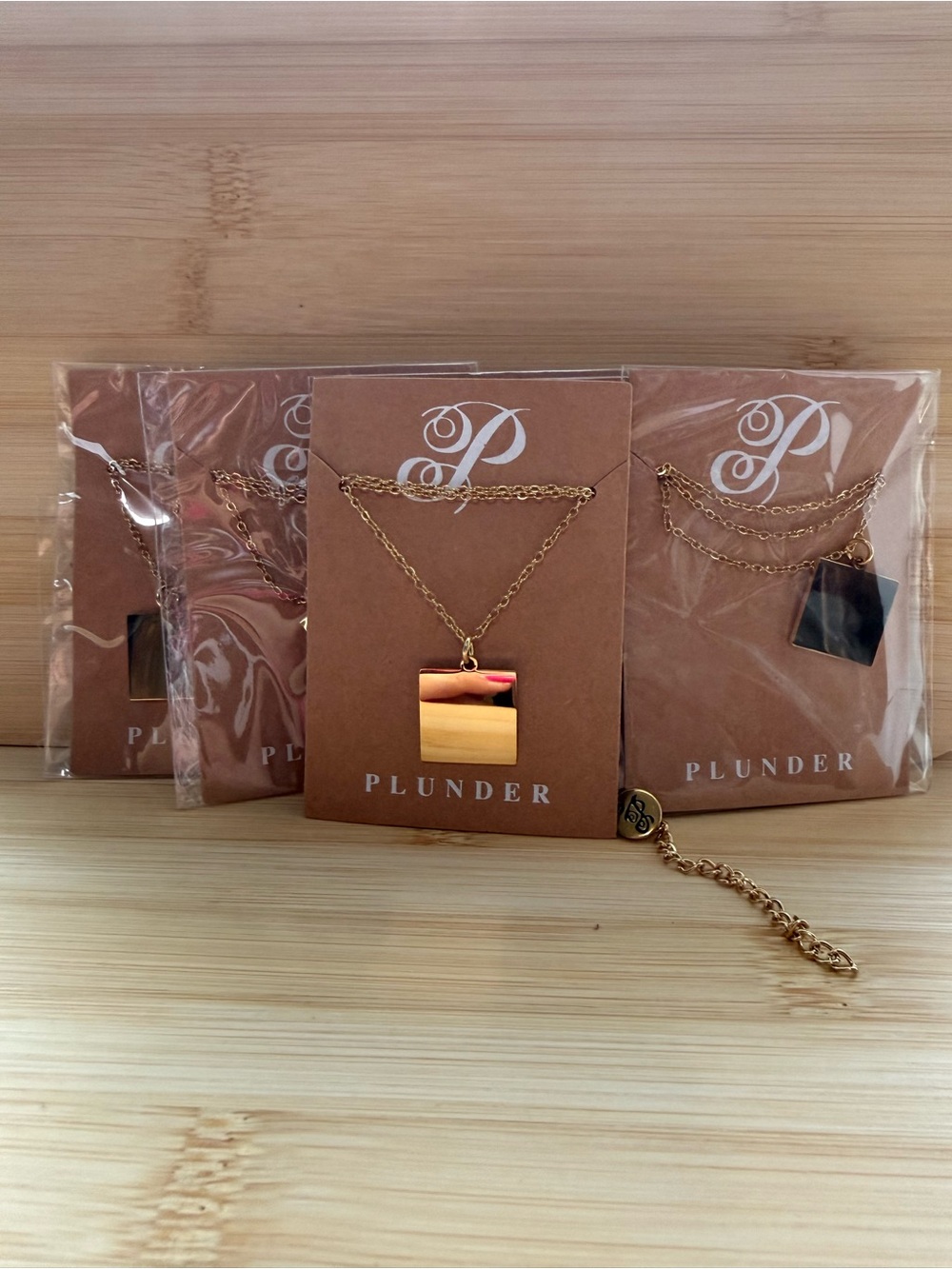 6 Pieces of Plunder Gold Square Pendant Necklace - Gold